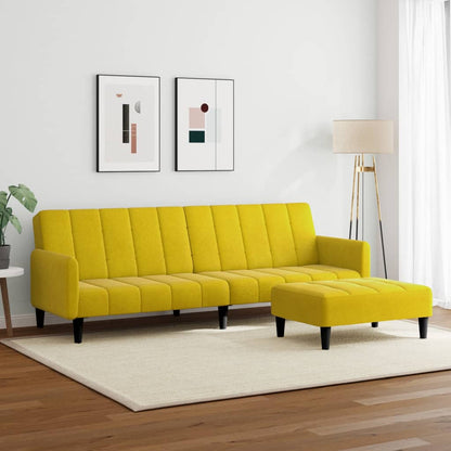 Divano Letto 2 Posti con Sgabello Giallo in Velluto