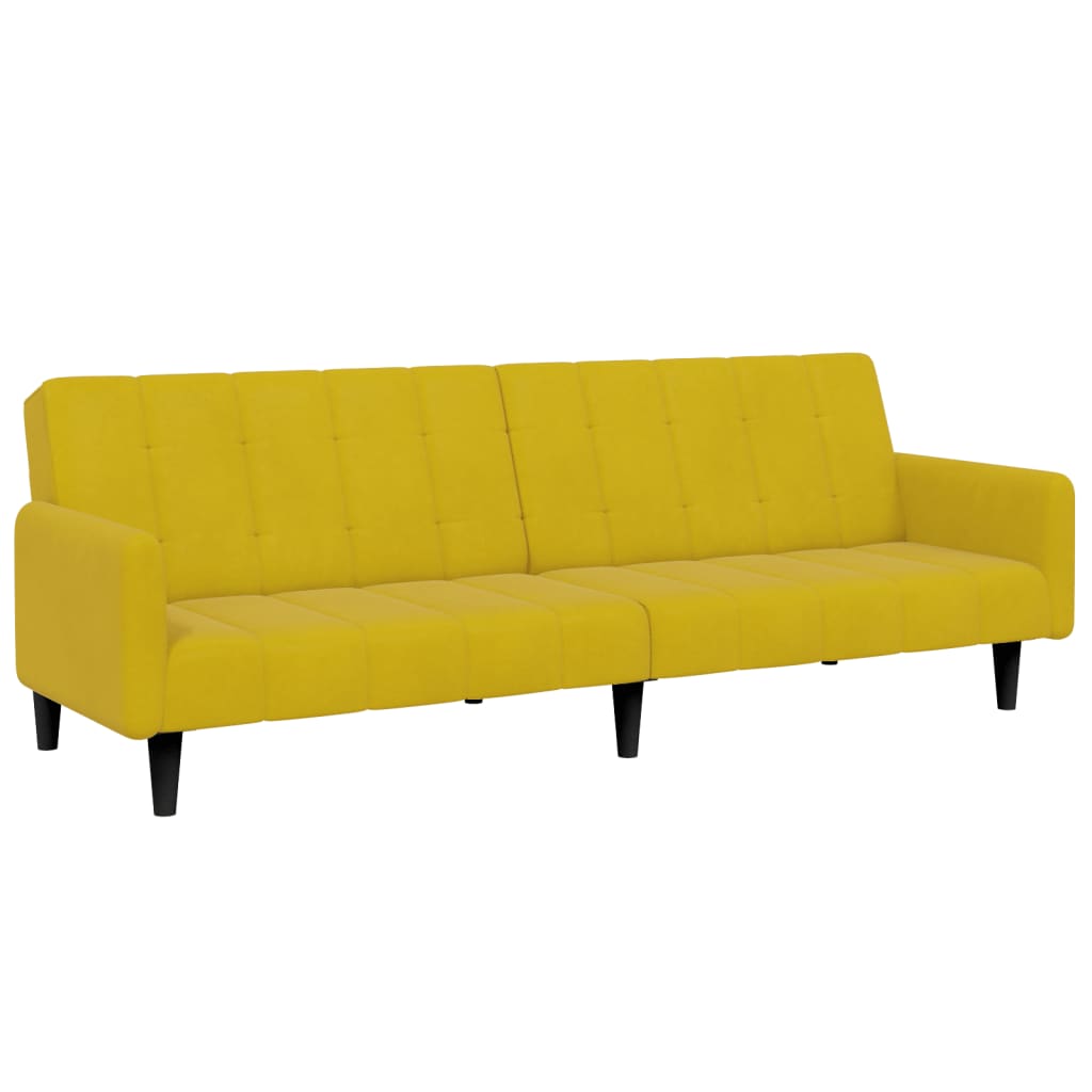Divano Letto 2 Posti con Sgabello Giallo in Velluto
