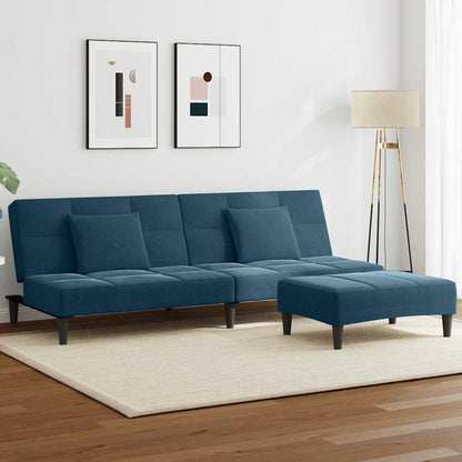 Divano Letto 2 Posti con Poggiapiedi Blu in Velluto