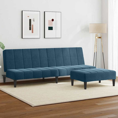 Divano Letto 2 Posti con Poggiapiedi Blu in Velluto