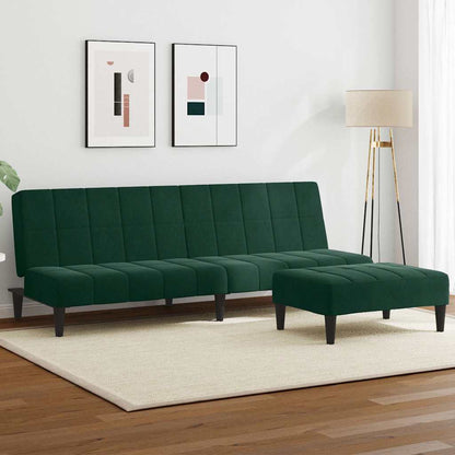Divano Letto a 2 Posti con Poggiapiedi Verde Scuro in Velluto