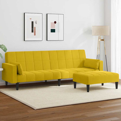 Divano Letto 2 Posti con Sgabello Giallo in Velluto