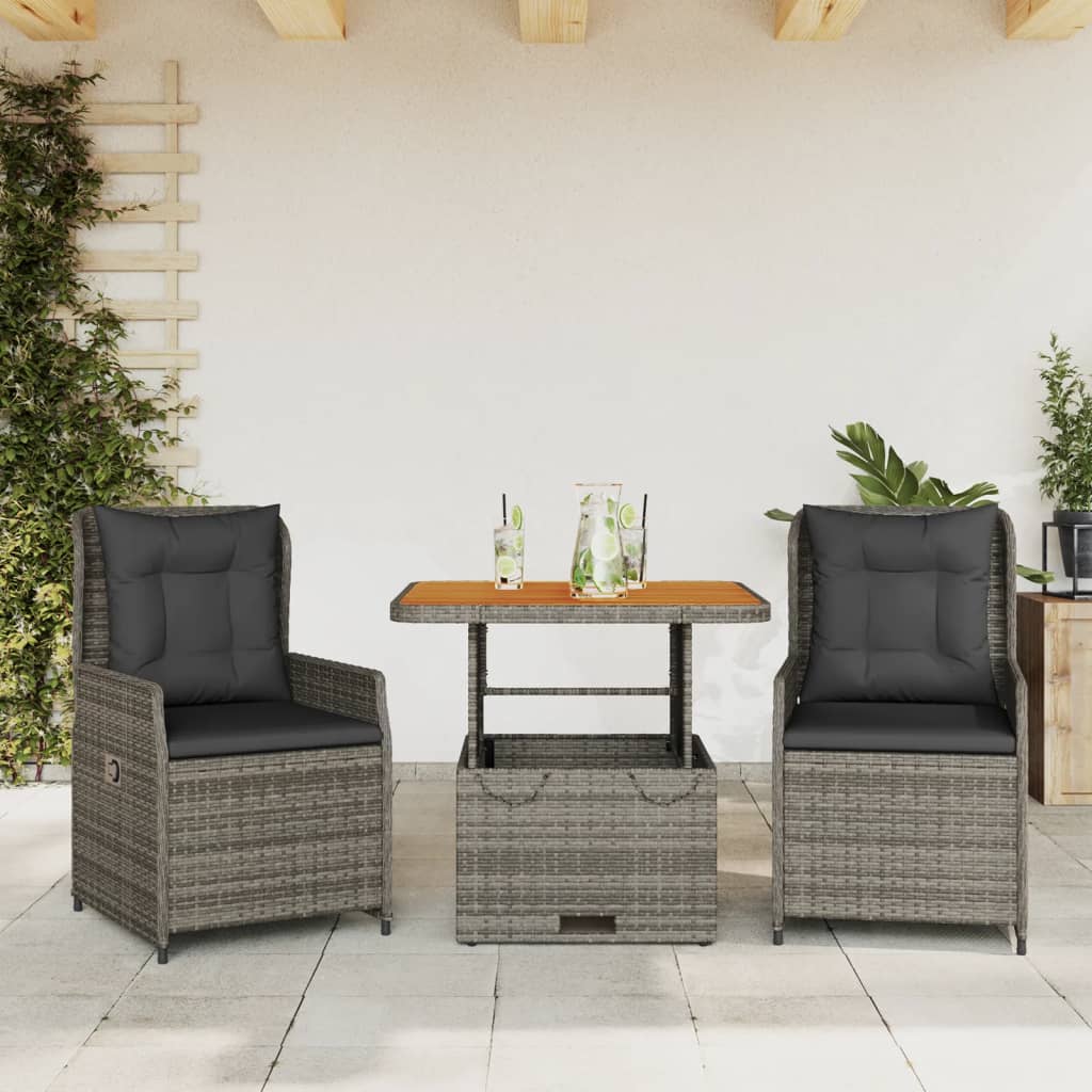 Set da BistrÃ² 3 pz con Cuscini Grigio in Polyrattan