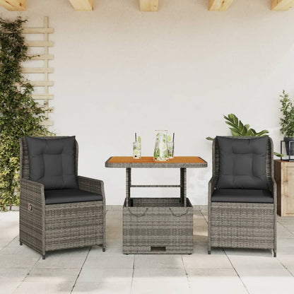 Set da BistrÃ² 3 pz con Cuscini Grigio in Polyrattan