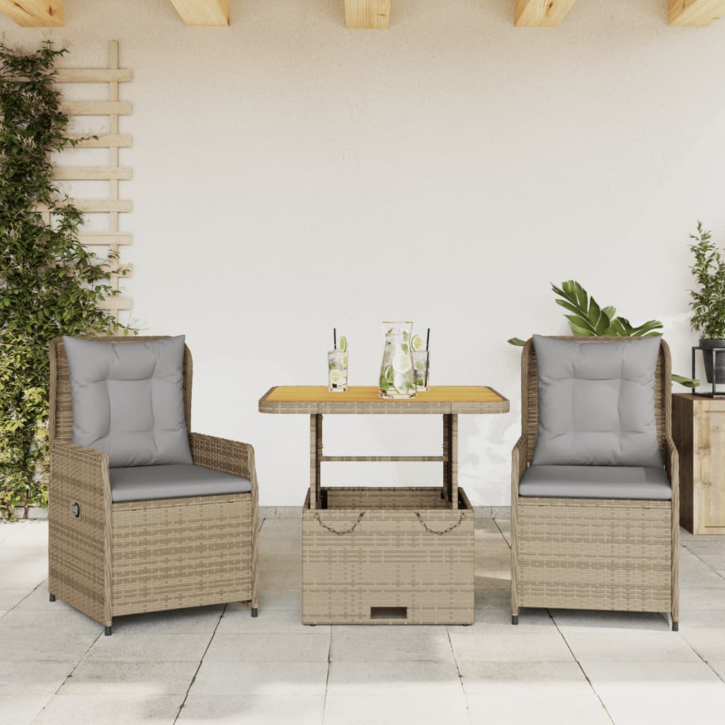 Set da BistrÃƒÂ² 3 pz con Cuscini Beige in Polyrattan