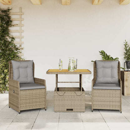 Set da BistrÃƒÂ² 3 pz con Cuscini Beige in Polyrattan