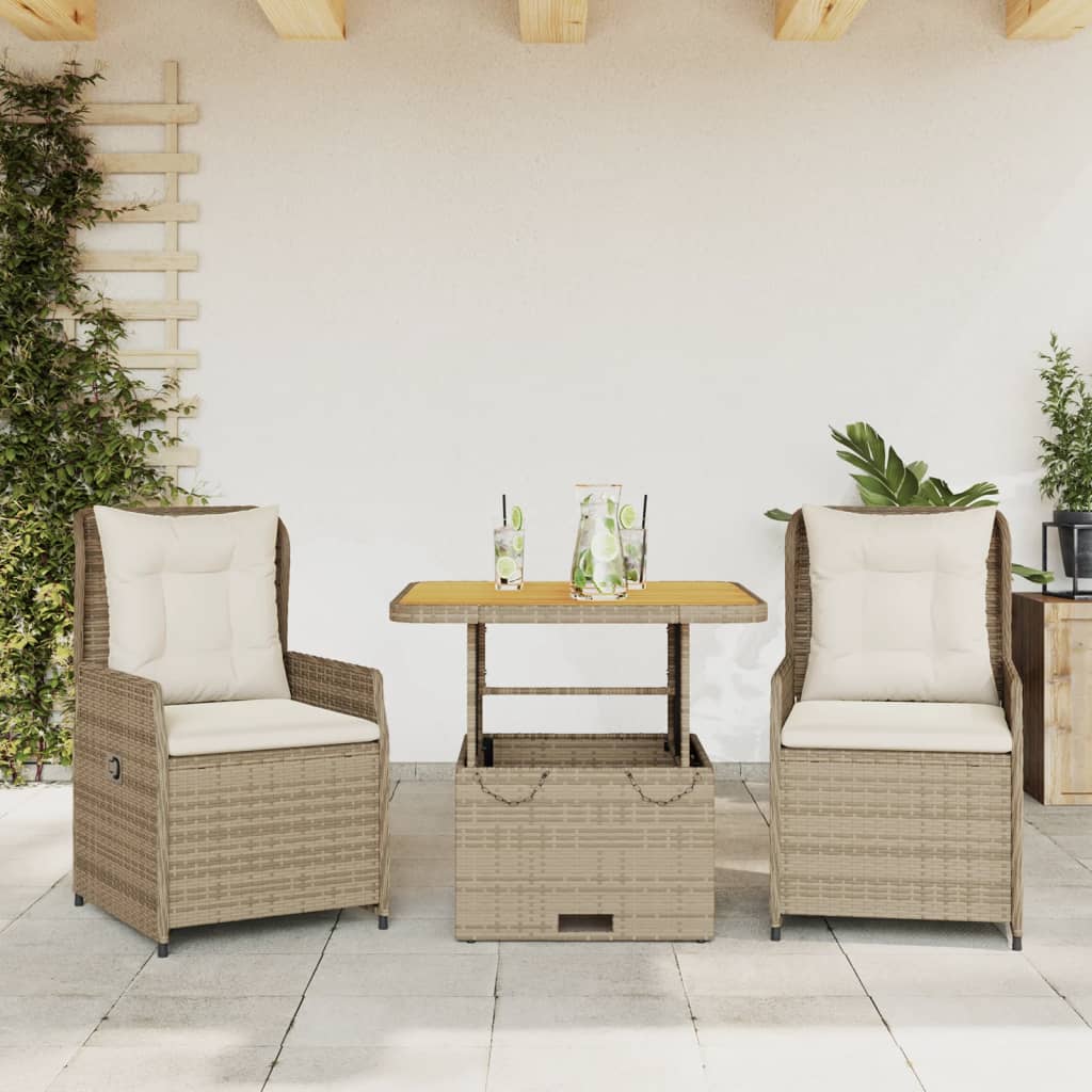 Set da BistrÃƒÂ² 3 pz con Cuscini Beige in Polyrattan