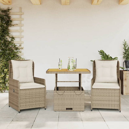 Set da BistrÃƒÂ² 3 pz con Cuscini Beige in Polyrattan
