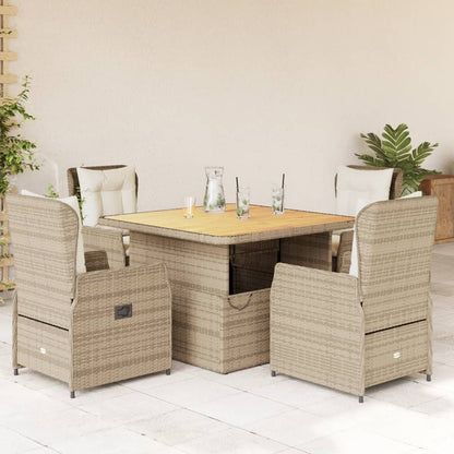 Set da Pranzo da Giardino 5 pz con Cuscini Beige in Polyrattan