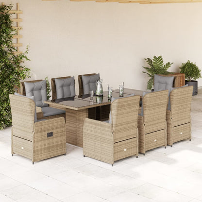 Set da Pranzo da Giardino 9 pz con Cuscini Beige in Polyrattan