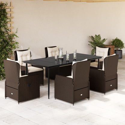 Set da Pranzo da Giardino 7pz con Cuscini in Polyrattan Marrone