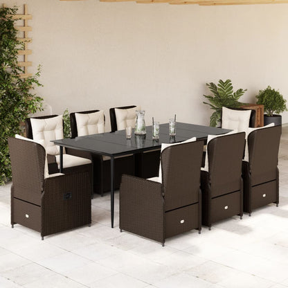 Set da Pranzo da Giardino 9pz con Cuscini Marrone in Polyrattan