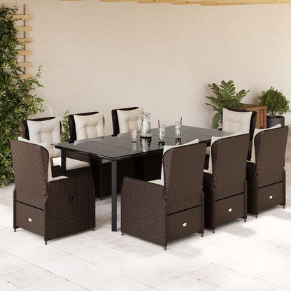 Set da Pranzo da Giardino 9pz con Cuscini Marrone in Polyrattan