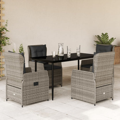 Set da Pranzo da Giardino 5 pz con Cuscini in Polyrattan Grigio