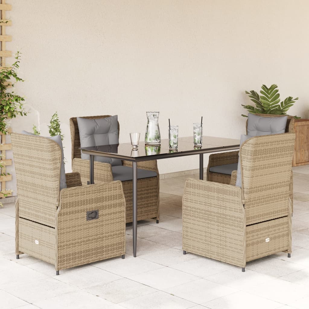 Set da Pranzo da Giardino 5 pz con Cuscini Beige in Polyrattan