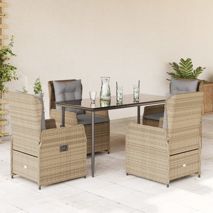 Set da Pranzo da Giardino 5 pz con Cuscini Beige in Polyrattan