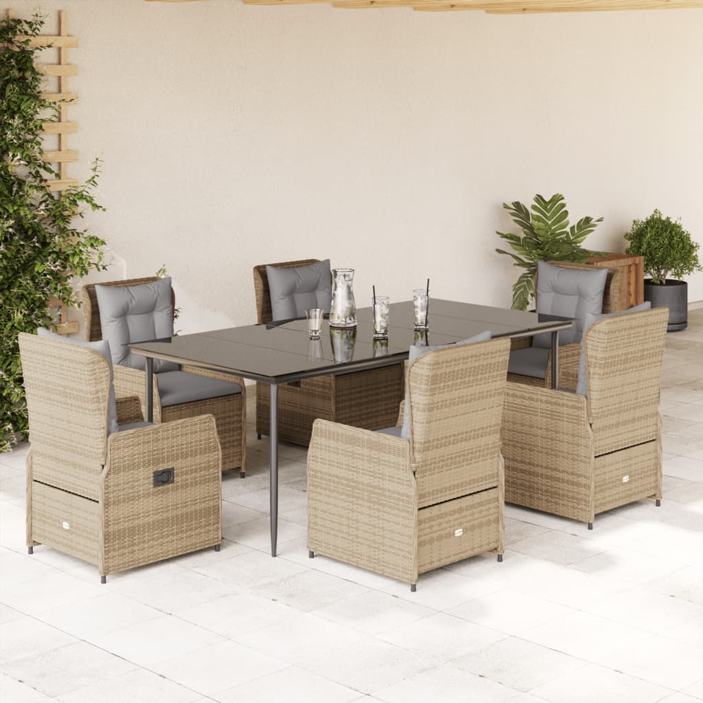 Set da Pranzo da Giardino 7 pz con Cuscini Beige in Polyrattan