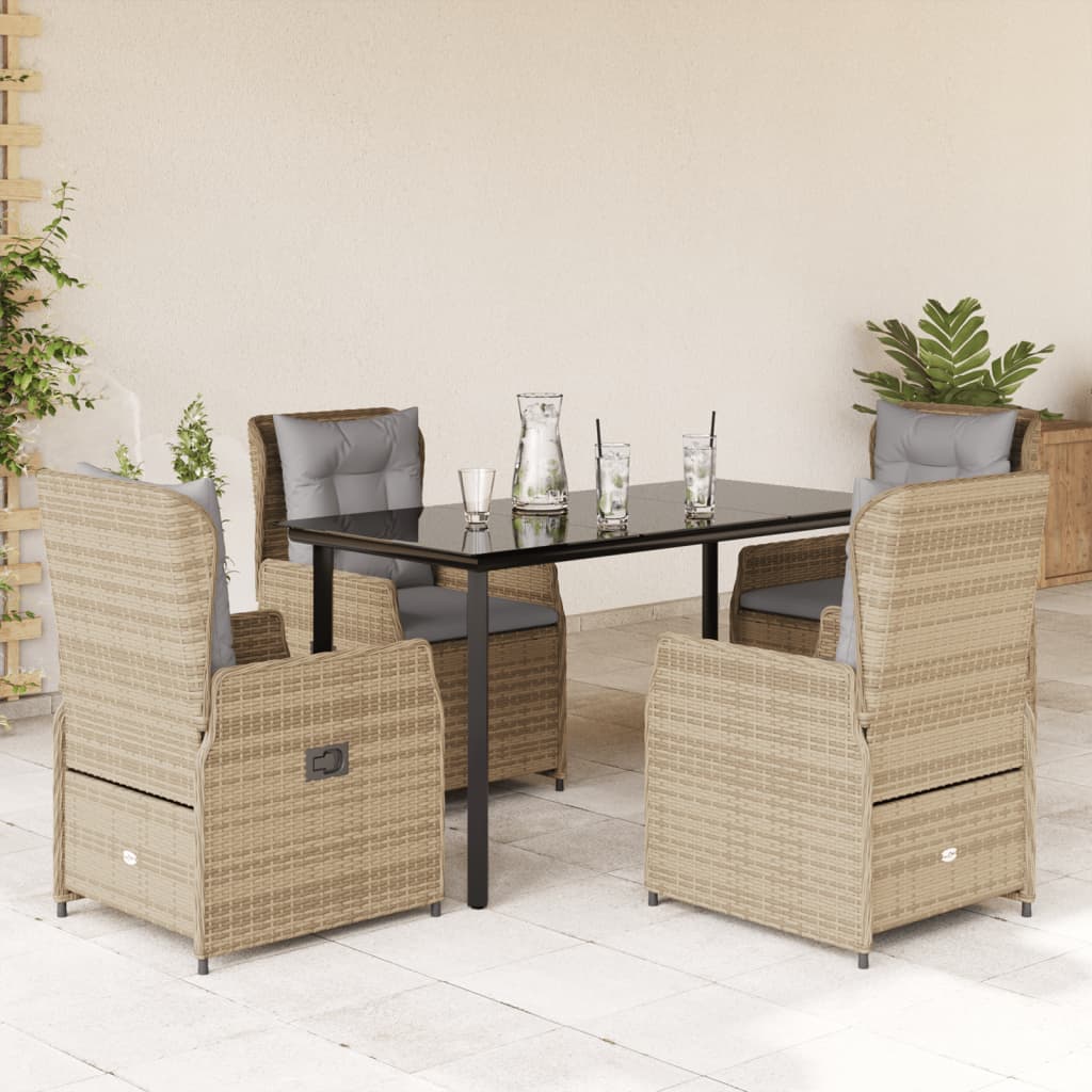 Set da Pranzo da Giardino 5 pz con Cuscini Beige in Polyrattan