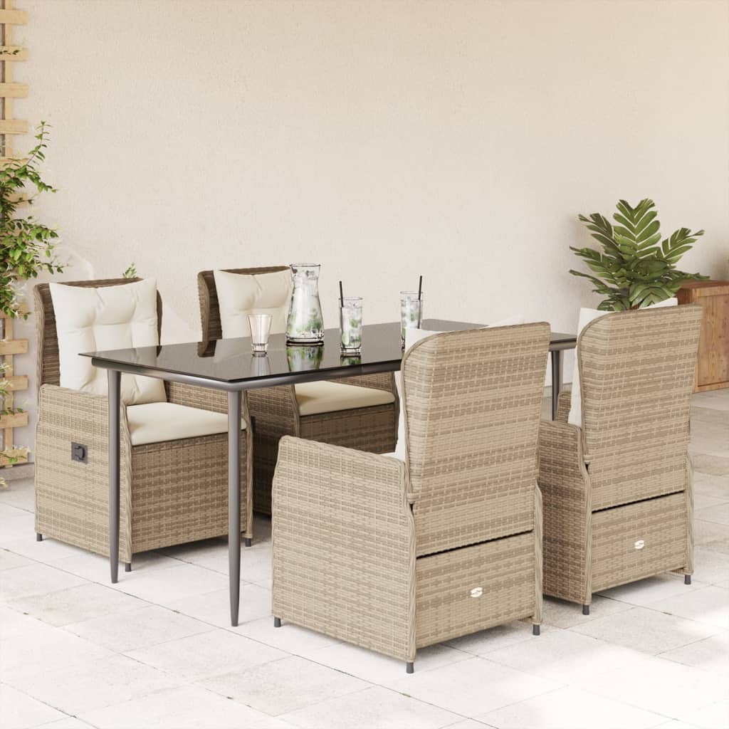 Set da Pranzo da Giardino 5 pz con Cuscini Beige in Polyrattan
