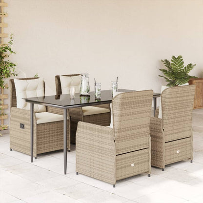 Set da Pranzo da Giardino 5 pz con Cuscini Beige in Polyrattan