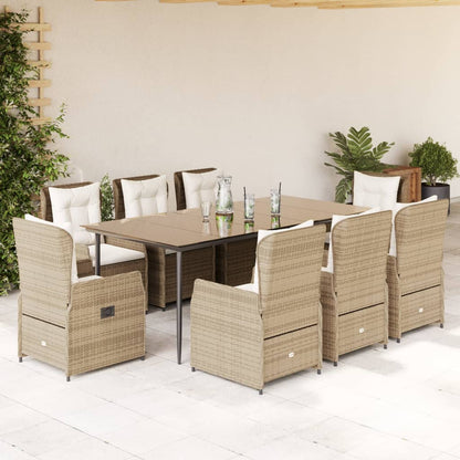Set da Pranzo da Giardino 9 pz con Cuscini Beige in Polyrattan