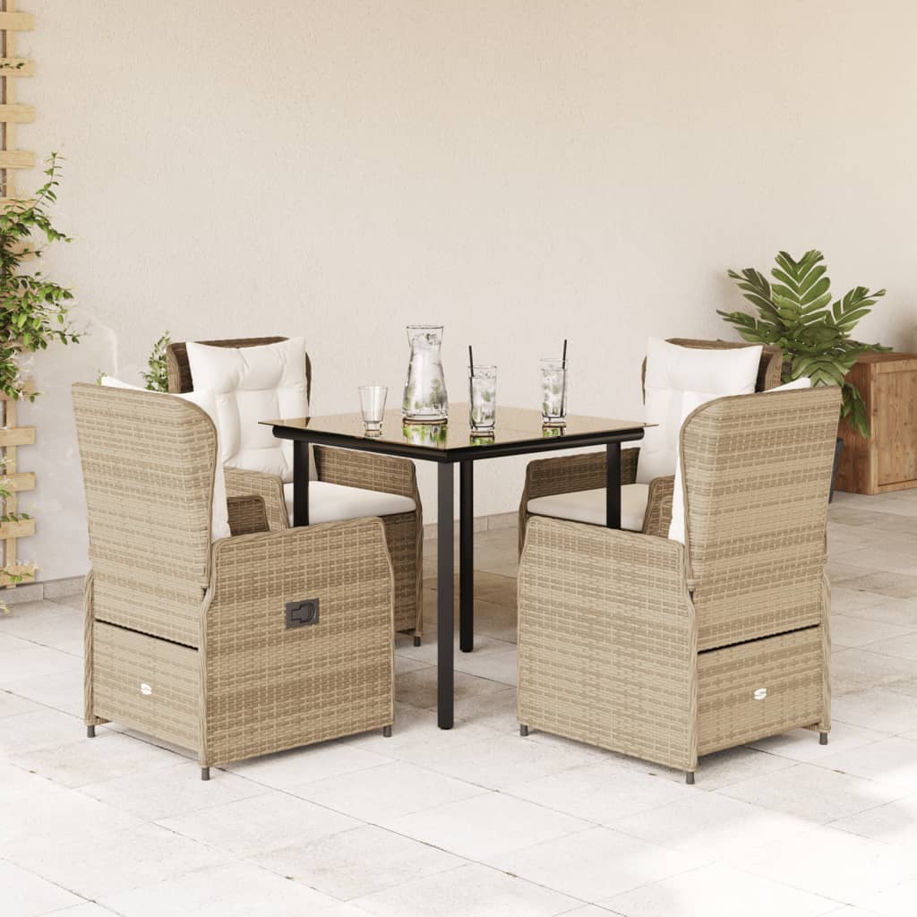 Set da Pranzo da Giardino 5 pz con Cuscini Beige in Polyrattan