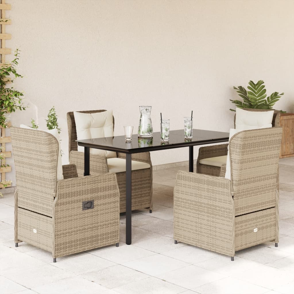 Set da Pranzo da Giardino 5 pz con Cuscini Beige in Polyrattan