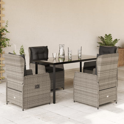 Set Pranzo da Giardino 5pz con Cuscini Grigio Chiaro Polyrattan
