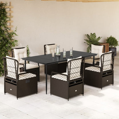 Set da Pranzo da Giardino 7pz con Cuscini in Polyrattan Marrone