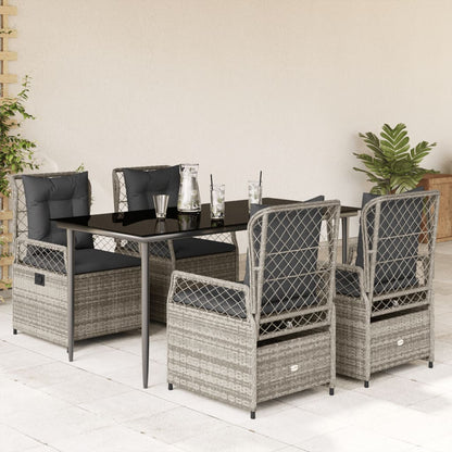 Set da Pranzo da Giardino 5 pz con Cuscini in Polyrattan Grigio