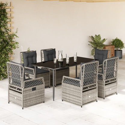 Set da Pranzo da Giardino 7 pz con Cuscini in Polyrattan Grigio