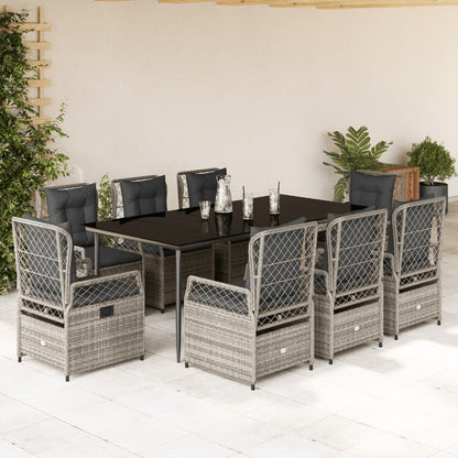 Set da Pranzo da Giardino 9 pz con Cuscini in Polyrattan Grigio