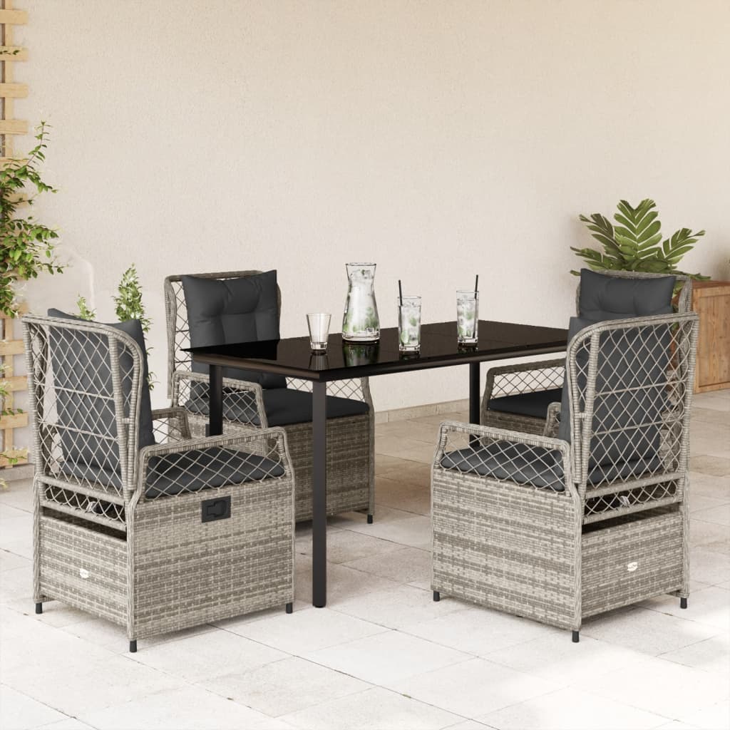 Set da Pranzo da Giardino 5 pz con Cuscini in Polyrattan Grigio