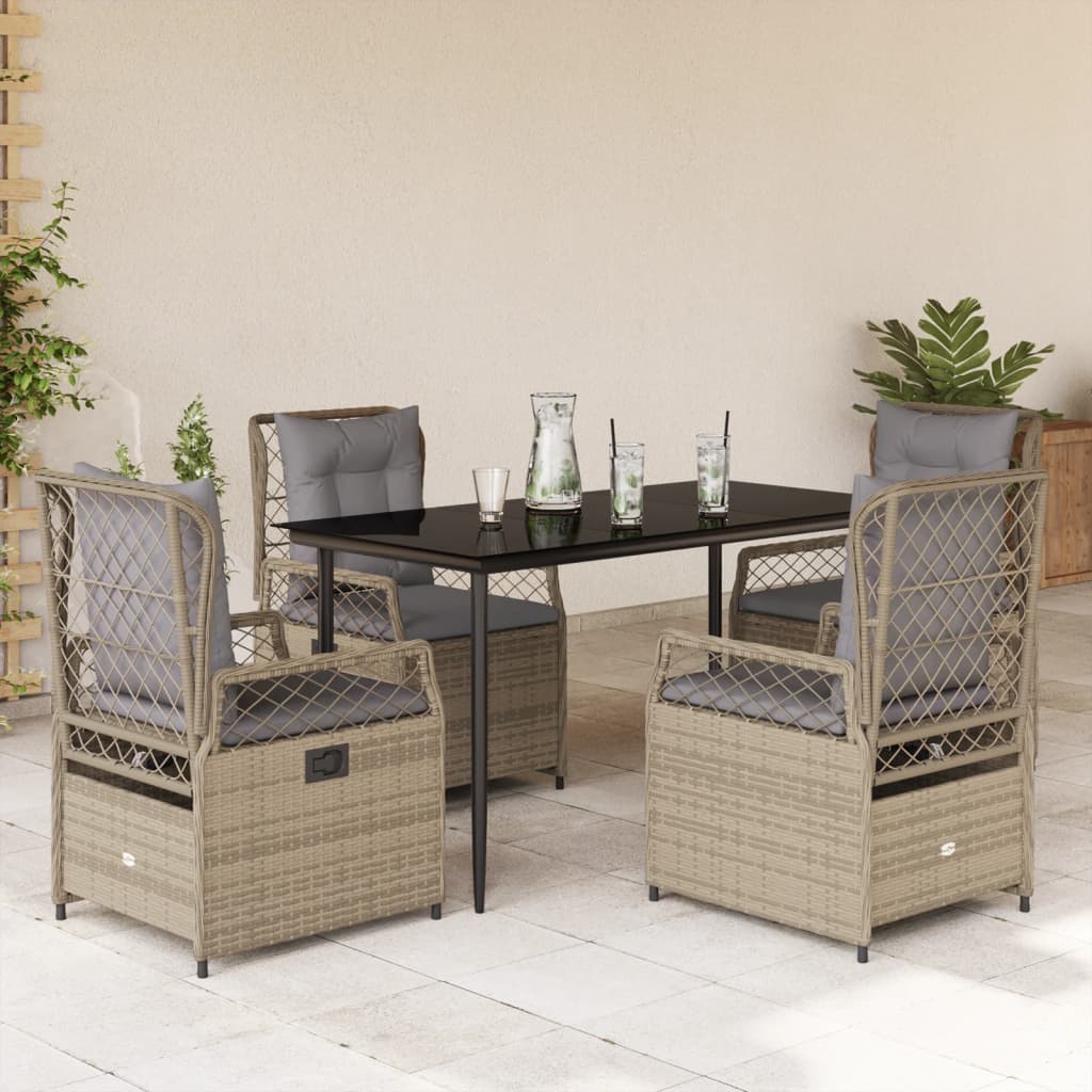 Set da Pranzo da Giardino 5 pz con Cuscini Beige in Polyrattan