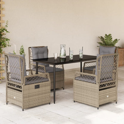 Set da Pranzo da Giardino 5 pz con Cuscini Beige in Polyrattan