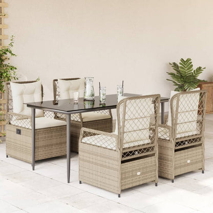 Set da Pranzo da Giardino 5 pz con Cuscini Beige in Polyrattan