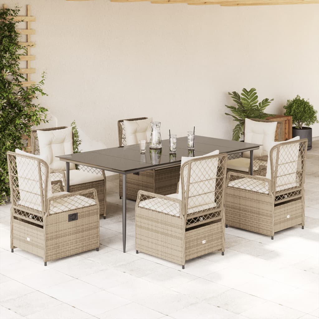 Set da Pranzo da Giardino 7 pz con Cuscini Beige in Polyrattan