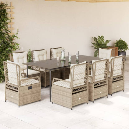 Set da Pranzo da Giardino 9 pz con Cuscini Beige in Polyrattan