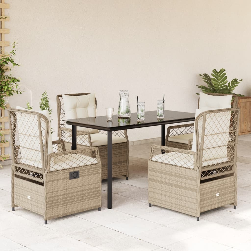 Set da Pranzo da Giardino 5 pz con Cuscini Beige in Polyrattan