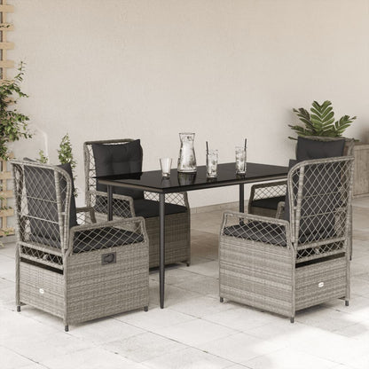Set Pranzo da Giardino 5pz con Cuscini Grigio Chiaro Polyrattan