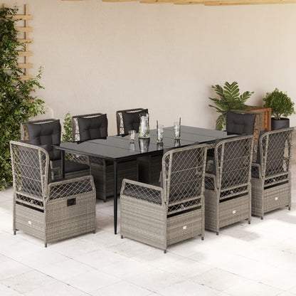 Set Pranzo da Giardino 9pz con Cuscini Grigio Chiaro Polyrattan