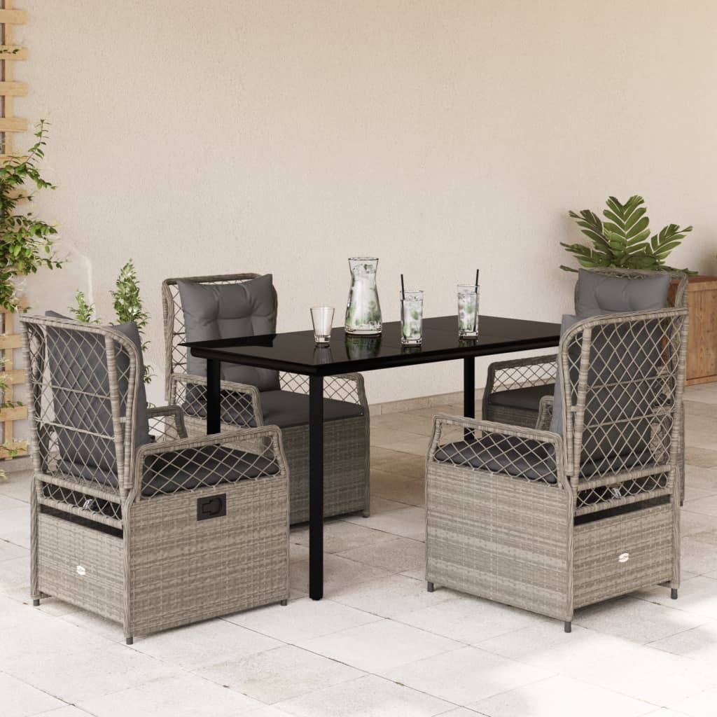 Set Pranzo da Giardino 5pz con Cuscini Grigio Chiaro Polyrattan