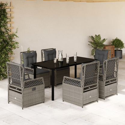 Set da Pranzo da Giardino 7 pz Cuscini Polyrattan Grigio Chiaro