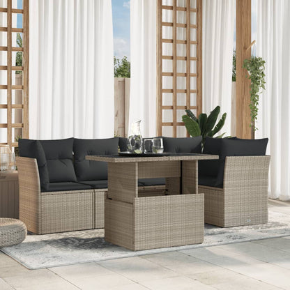 Set Divano da Giardino 6pz con Cuscini Grigio Chiaro Polyrattan