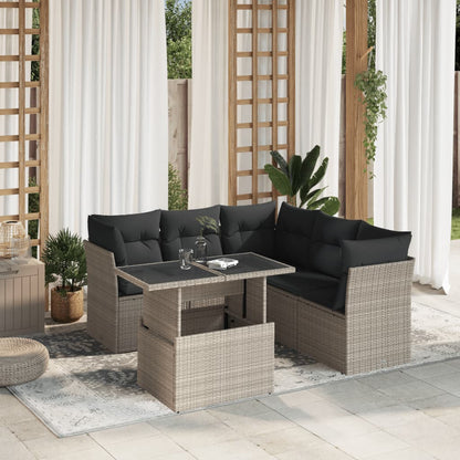 Set Divano da Giardino 6pz con Cuscini Grigio Chiaro Polyrattan