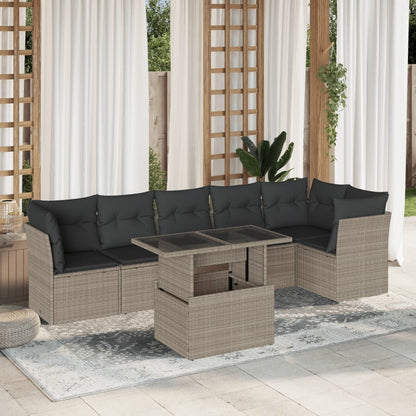 Set Divani da Giardino 7pz con Cuscini Grigio Chiaro Polyrattan