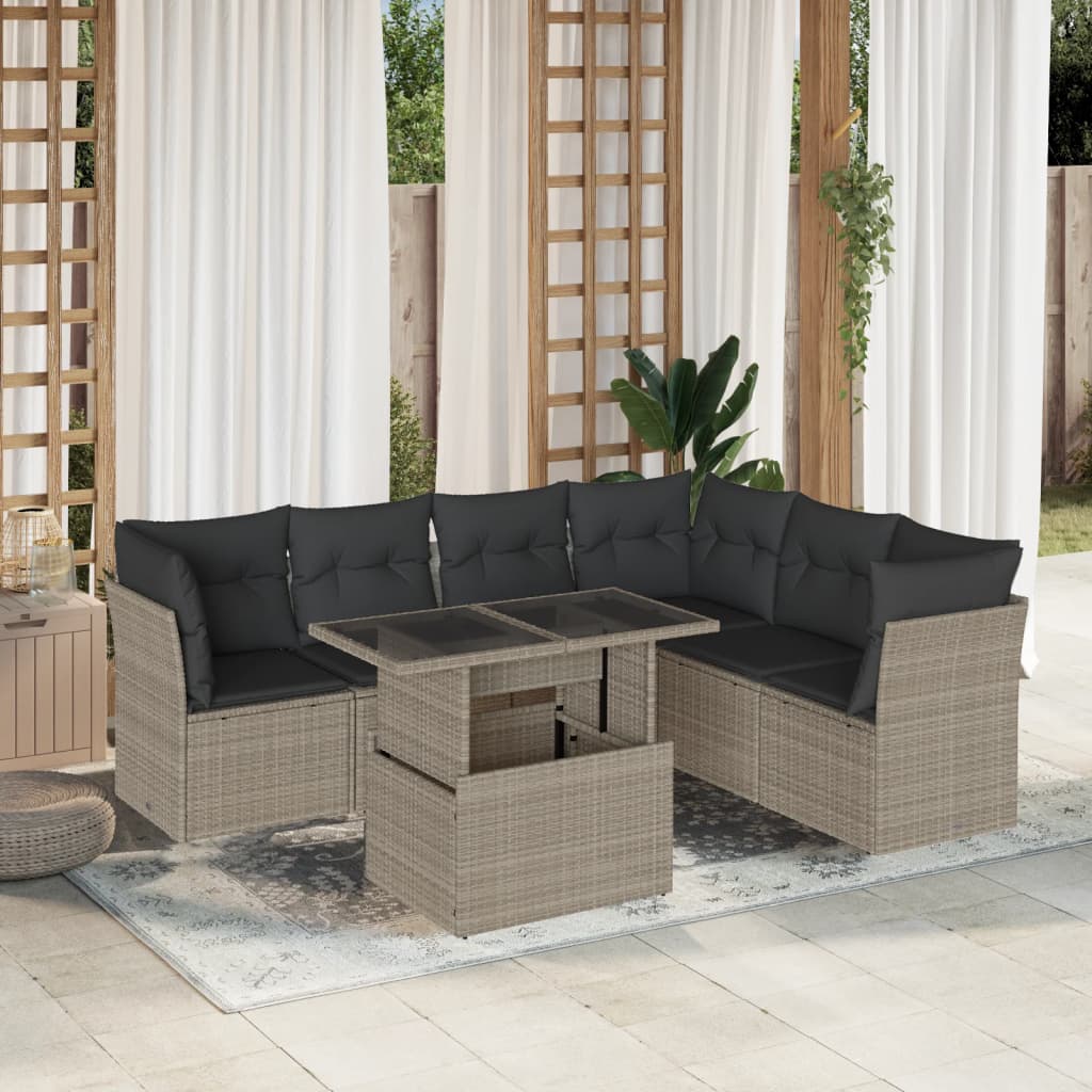 Set Divani da Giardino 7pz con Cuscini Grigio Chiaro Polyrattan