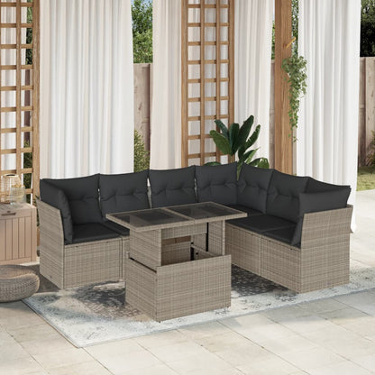 Set Divani da Giardino 7pz con Cuscini Grigio Chiaro Polyrattan
