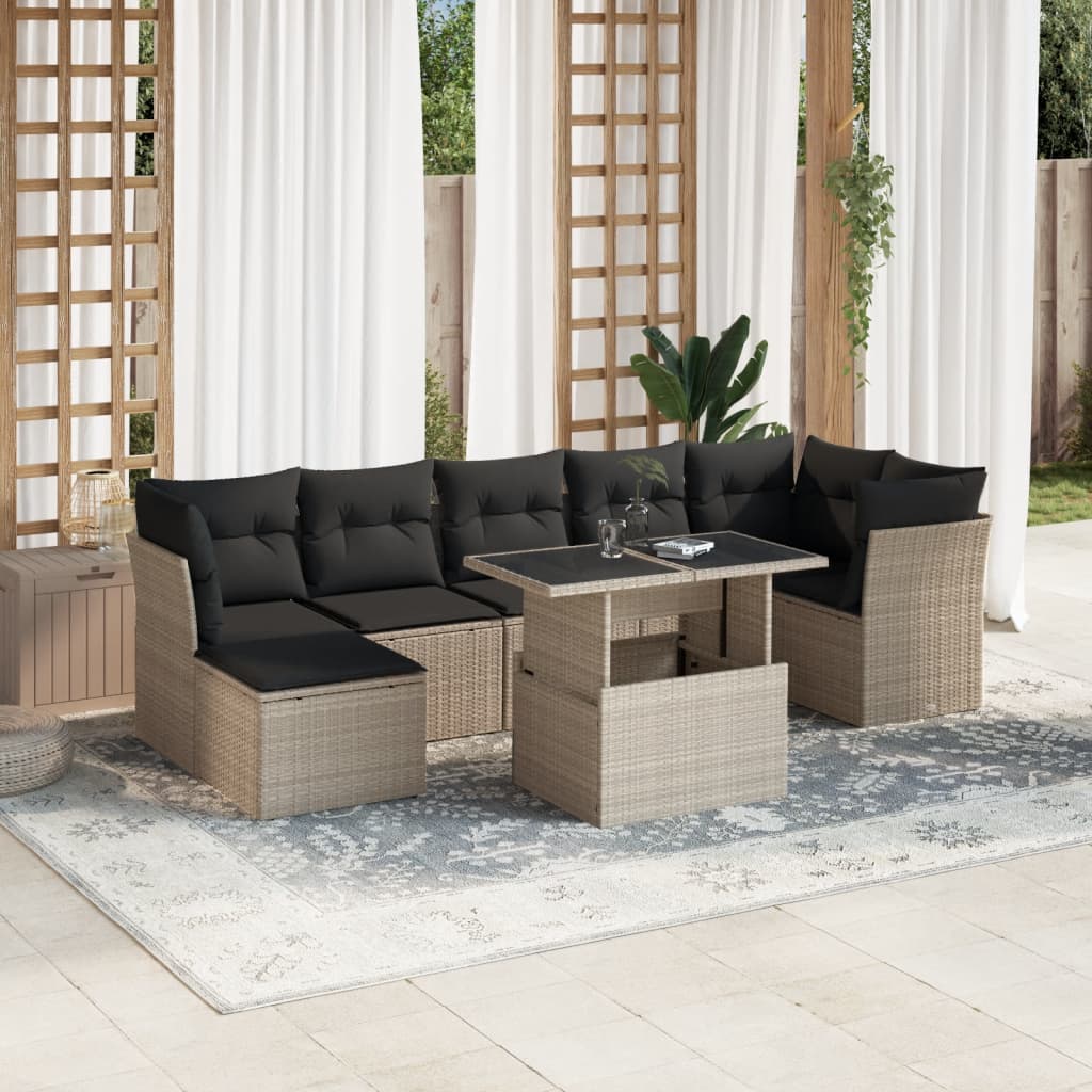 Set Divano da Giardino 8pz con Cuscini Grigio Chiaro Polyrattan