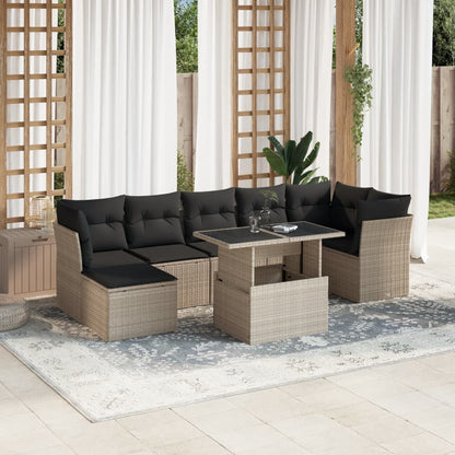 Set Divano da Giardino 8pz con Cuscini Grigio Chiaro Polyrattan